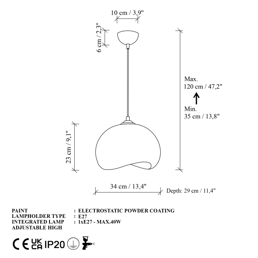 Brilagi - Lestenec na kablu YONTU 1xE27/40W/230V premer 34 cm bela
