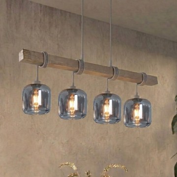 Brilagi - Lestenec na lanku WOOD GLASS 4xE27/60W/230V borovica/siva/dimna siva