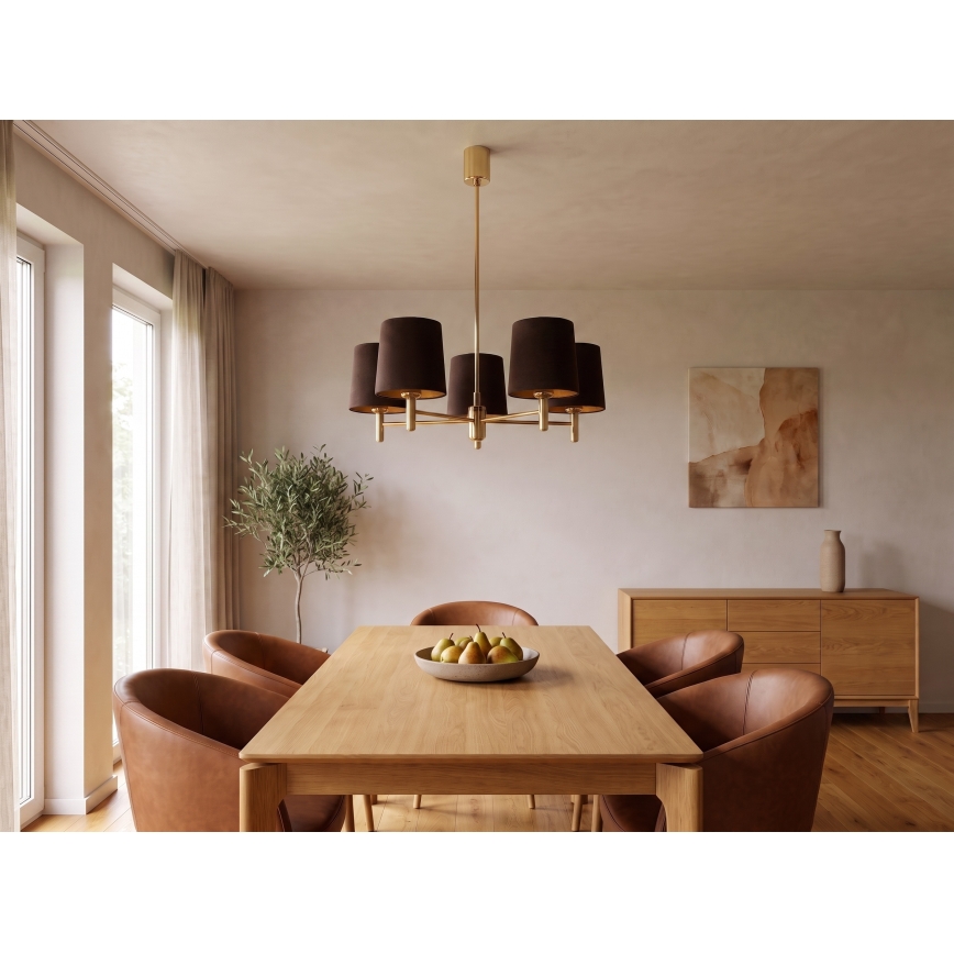 Brilagi - Lestenec na palici MONTE 5xE27/60W/230V rjava/zlata