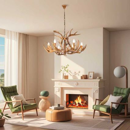 Brilagi - Lestenec na verigi DEER 6xE14/10W/230V premer 80 cm, v obliki jelenjih rogov