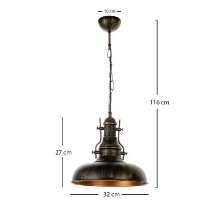 Brilagi - Lestenec na verigi PYRONIC 1xE27/40W/230V, premer 32 cm, bronast/patina