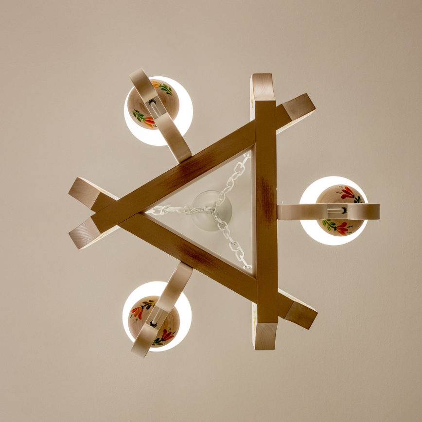 Brilagi - Lestenec na verigi QUEEN 3xE14/40W/230V bukev/kremna