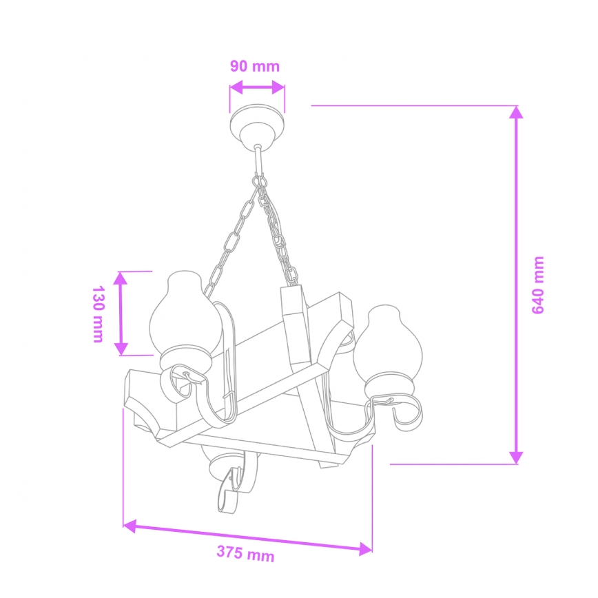 Brilagi - Lestenec na verigi QUEEN 3xE14/40W/230V bukev/kremna