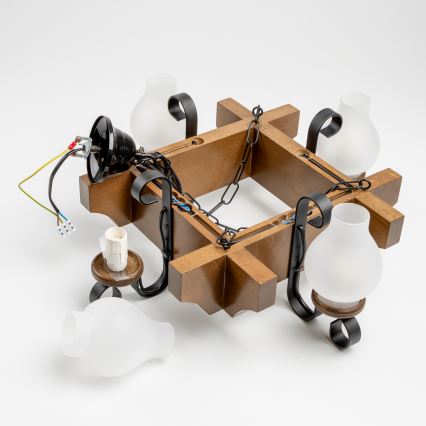 Brilagi - Lestenec na verigi QUEEN 4xE14/40W/230V bukev/oreh