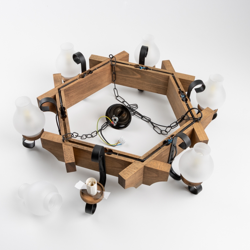 Brilagi - Lestenec na verigi QUEEN 6xE14/40W/230V bukev