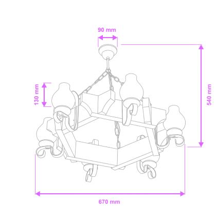 Brilagi - Lestenec na verigi QUEEN 6xE14/40W/230V bukev