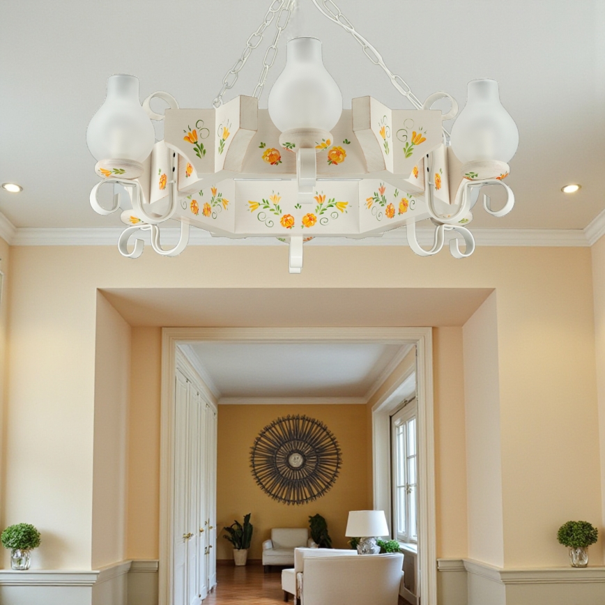 Brilagi - Lestenec na verigi QUEEN 6xE14/40W/230V bukev/kremna