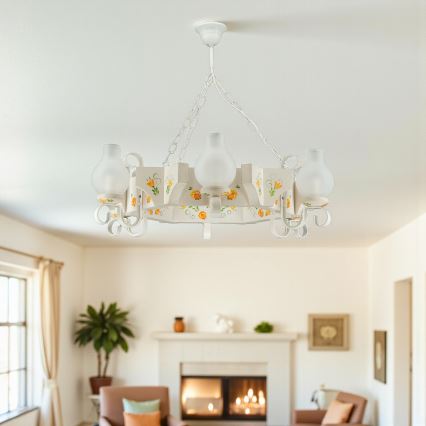 Brilagi - Lestenec na verigi QUEEN 6xE14/40W/230V bukev/kremna