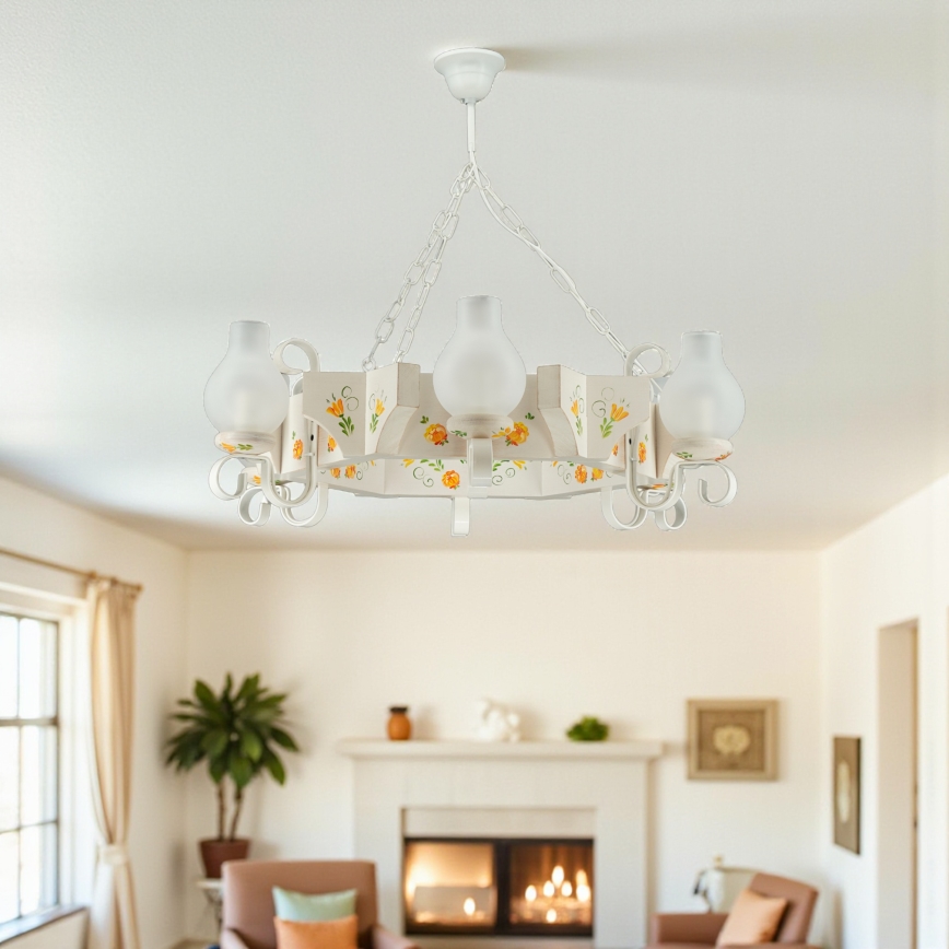 Brilagi - Lestenec na verigi QUEEN 6xE14/40W/230V bukev/kremna