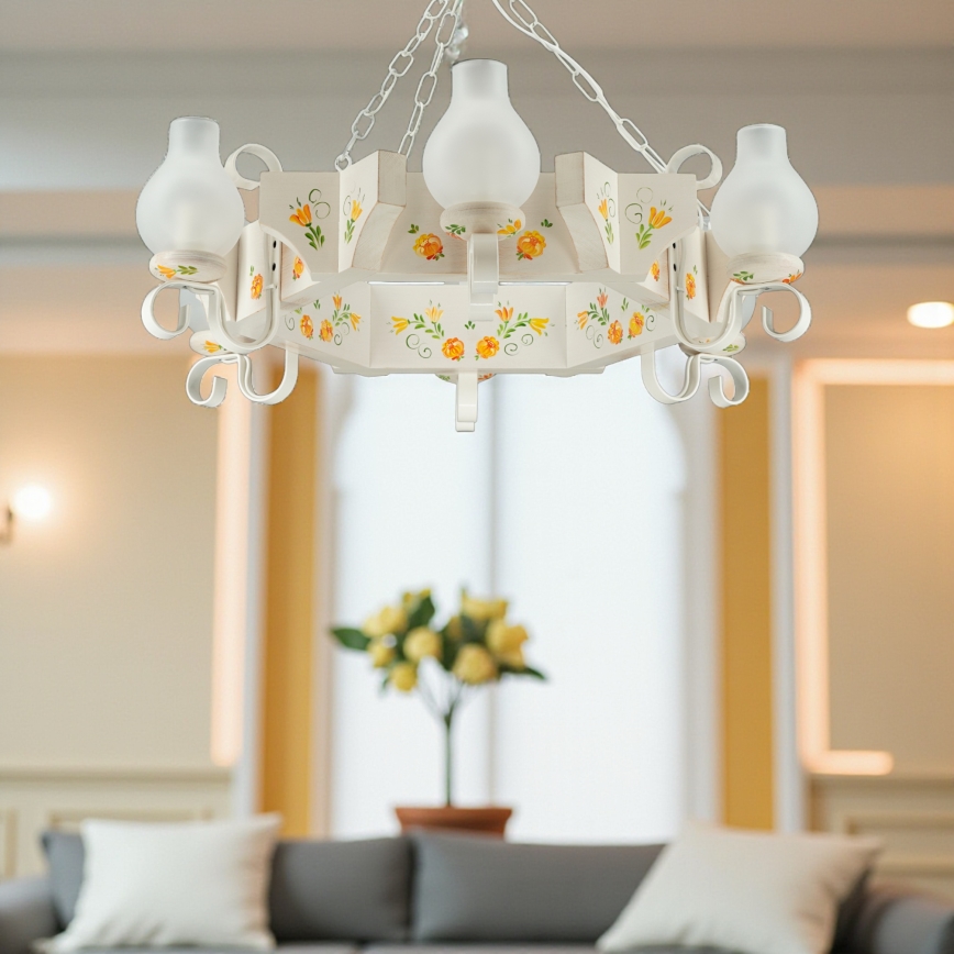 Brilagi - Lestenec na verigi QUEEN 6xE14/40W/230V bukev/kremna