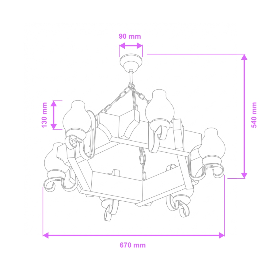 Brilagi - Lestenec na verigi QUEEN 6xE14/40W/230V bukev/kremna