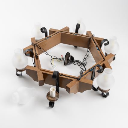 Brilagi - Lestenec na verigi QUEEN 6xE14/40W/230V bukev/oreh