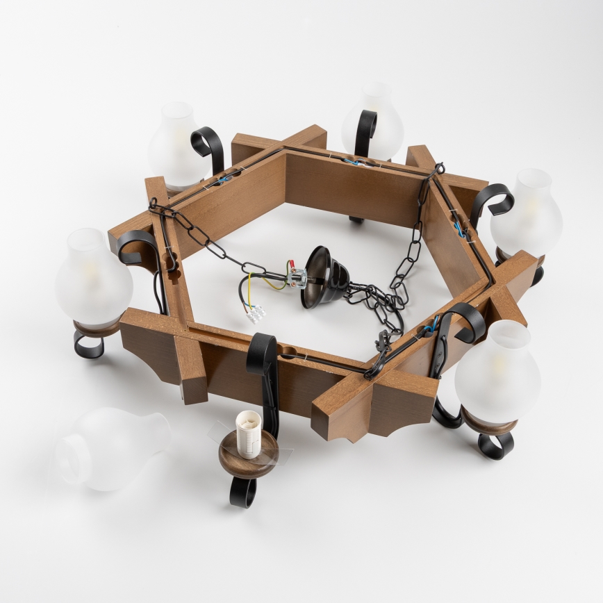 Brilagi - Lestenec na verigi QUEEN 6xE14/40W/230V bukev/oreh