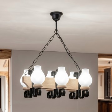 Brilagi - Lestenec na verigi QUEEN 6xE14/40W/230V hrast