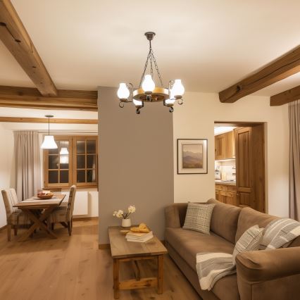 Brilagi - Lestenec na verigi ROATA 5xE14/40W/230V, premer 50 cm, bukev/oreh