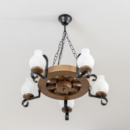 Brilagi - Lestenec na verigi ROATA 5xE14/40W/230V, premer 50 cm, bukev/oreh