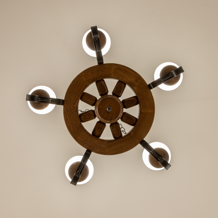 Brilagi - Lestenec na verigi ROATA 5xE14/40W/230V, premer 50 cm, bukev/oreh