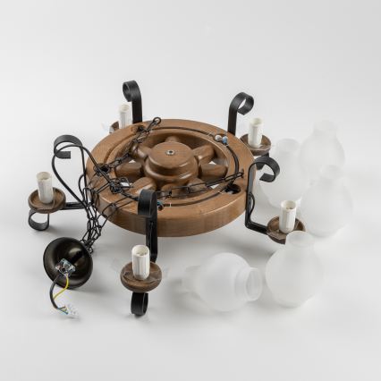 Brilagi - Lestenec na verigi ROATA 5xE14/40W/230V, premer 50 cm, bukev/oreh