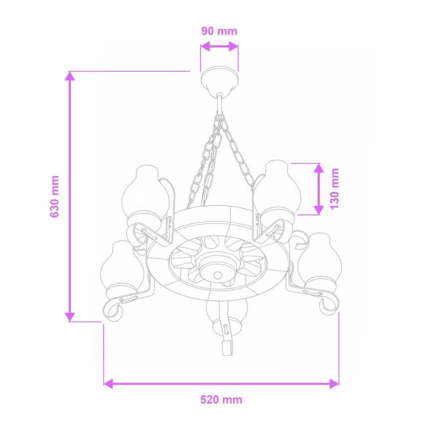 Brilagi - Lestenec na verigi ROATA 5xE14/40W/230V premer 50 cm bukov