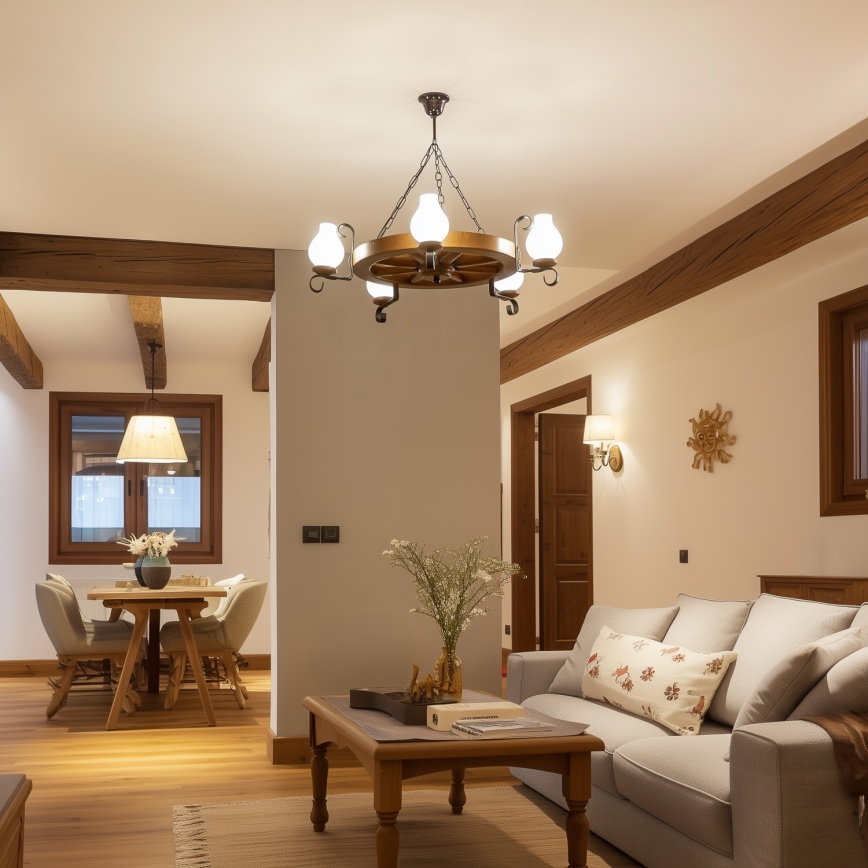 Brilagi - Lestenec na verigi ROATA 5xE14/40W/230V, premer 70 cm, bukev/oreh