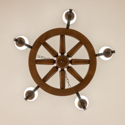 Brilagi - Lestenec na verigi ROATA 5xE14/40W/230V, premer 70 cm, bukev/oreh