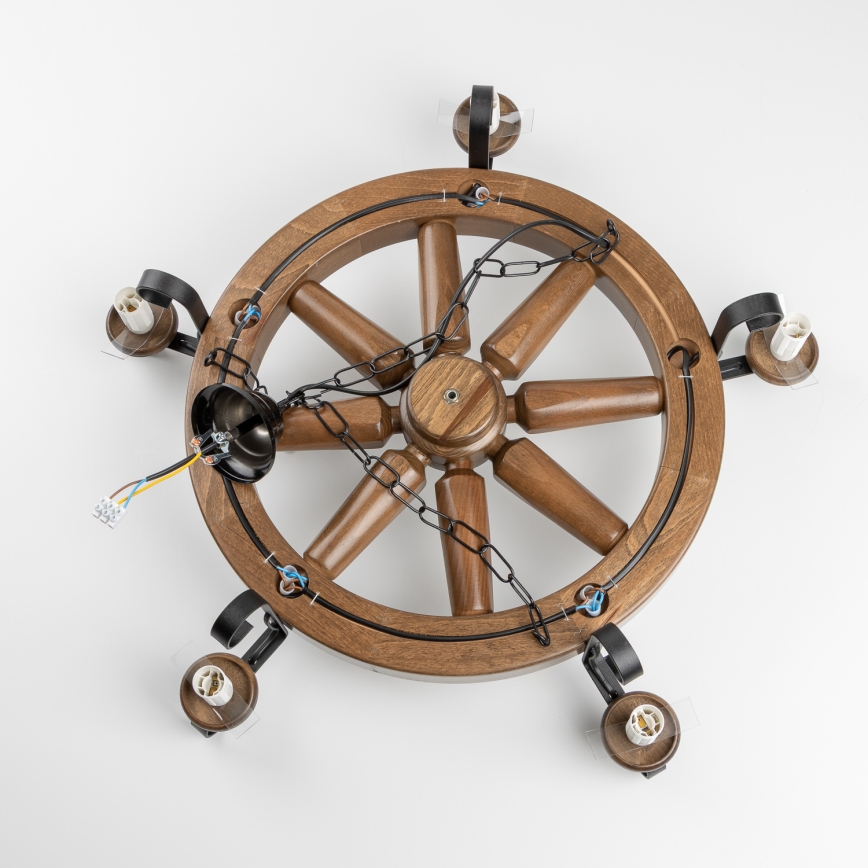 Brilagi - Lestenec na verigi ROATA 5xE14/40W/230V, premer 70 cm, bukev/oreh