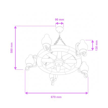 Brilagi - Lestenec na verigi ROATA 5xE14/40W/230V, premer 70 cm, bukev/oreh