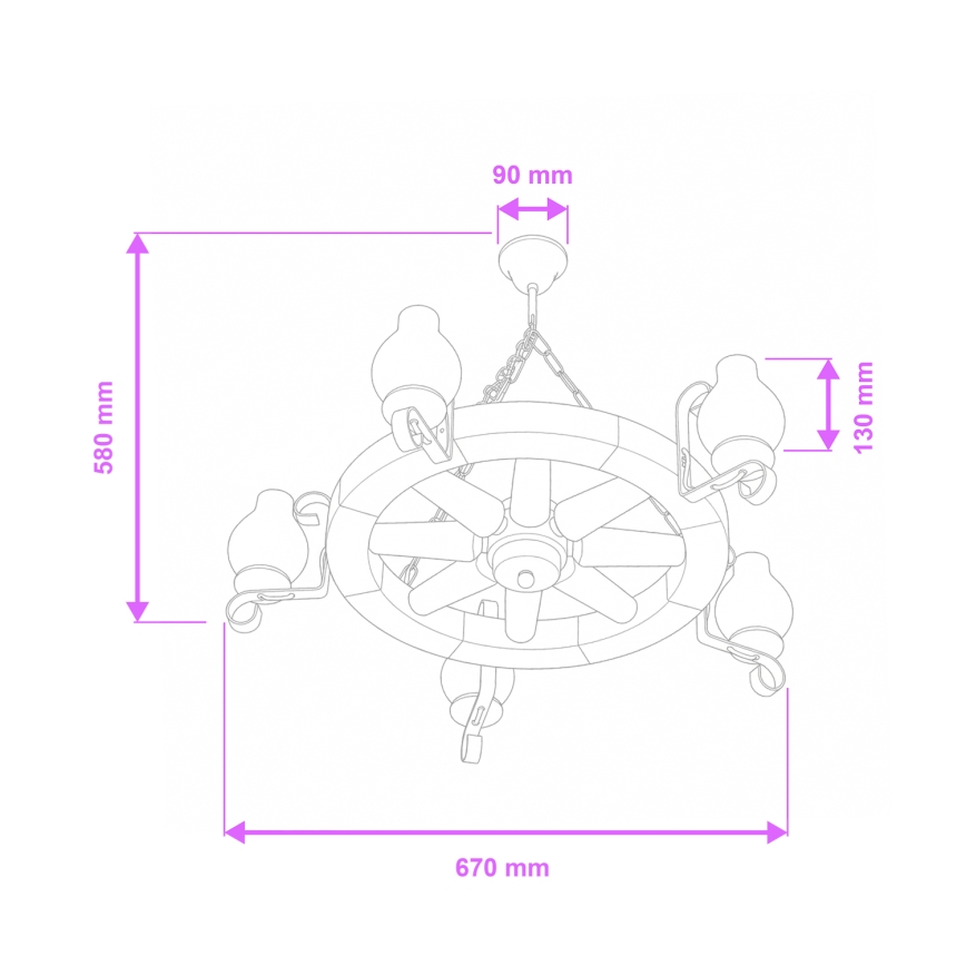 Brilagi - Lestenec na verigi ROATA 5xE14/40W/230V, premer 70 cm, bukev/oreh