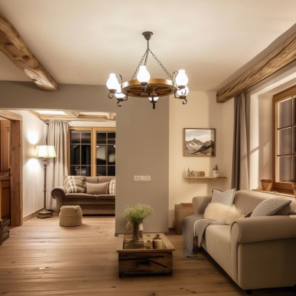 Brilagi - Lestenec na verigi ROATA, 6xE14/40W/230V, premer 70 cm, buk/oreh