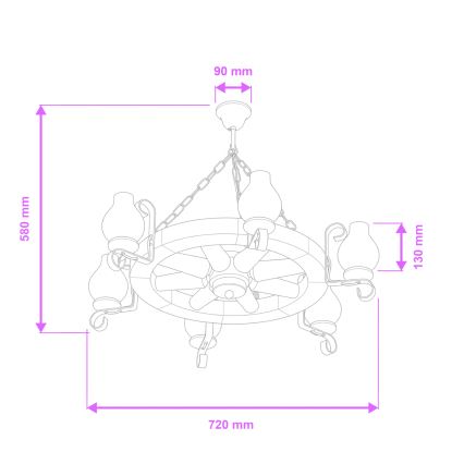 Brilagi - Lestenec na verigi ROATA, 6xE14/40W/230V, premer 70 cm, buk/oreh