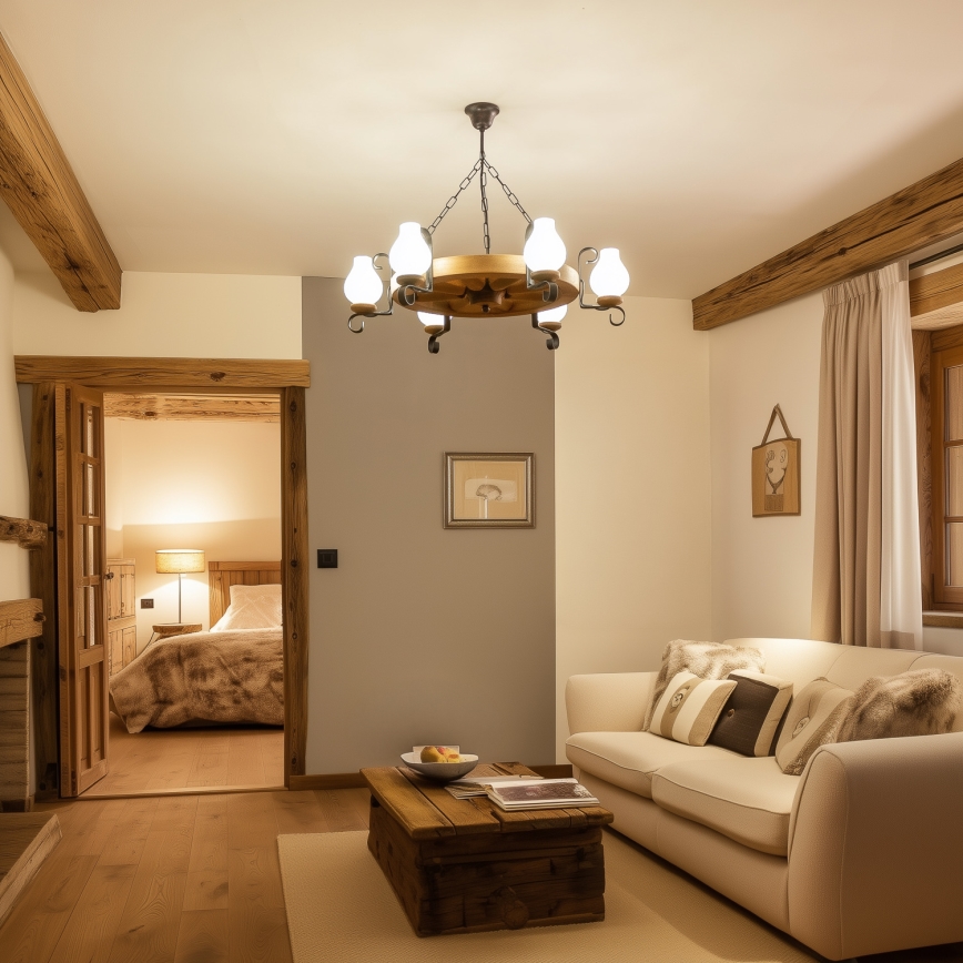 Brilagi - Lestenec na verigi ROATA 6xE14/40W/230V premer 70 cm iz bukve