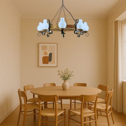 Brilagi - Lestenec na verigi ROATA 8xE14/40W/230V bukev