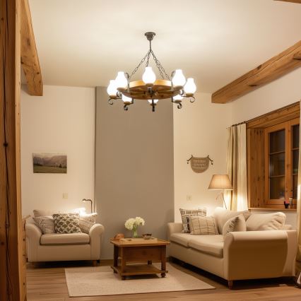 Brilagi - Lestenec na verigi ROATA 8xE14/40W/230V premer 70 cm iz bukve