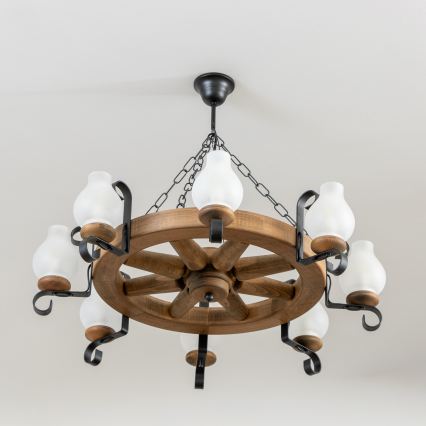 Brilagi - Lestenec na verigi ROATA 8xE14/40W/230V premer 70 cm iz bukve