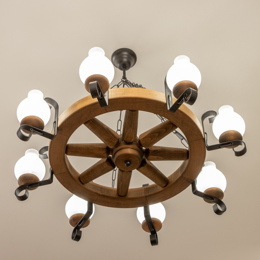 Brilagi - Lestenec na verigi ROATA 8xE14/40W/230V premer 70 cm iz bukve