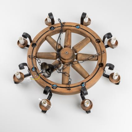 Brilagi - Lestenec na verigi ROATA 8xE14/40W/230V premer 70 cm iz bukve