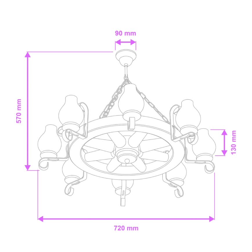 Brilagi - Lestenec na verigi ROATA 8xE14/40W/230V premer 70 cm iz bukve