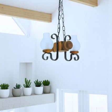 Brilagi - Lestenec na verigi RUSTIC 2xE14/40W/230V bukev