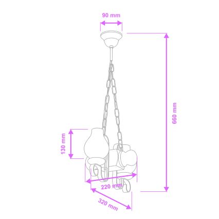 Brilagi - Lestenec na verigi RUSTIC 2xE14/40W/230V bukev/oreh