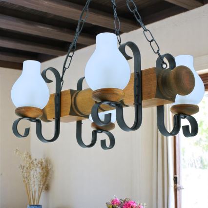 Brilagi - Lestenec na verigi RUSTIC 4xE14/40W/230V bukev