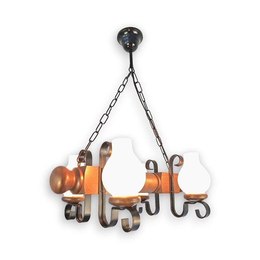 Brilagi - Lestenec na verigi RUSTIC 4xE14/40W/230V bukev/oreh