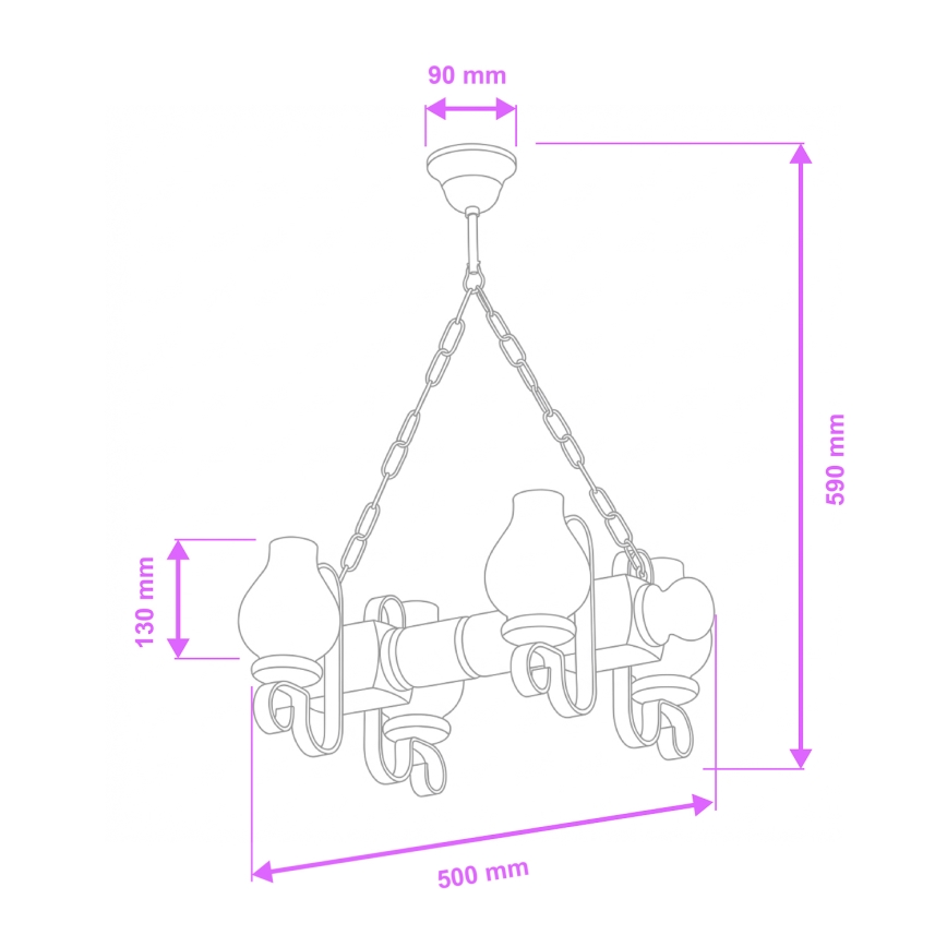 Brilagi - Lestenec na verigi RUSTIC 4xE14/40W/230V bukev/oreh