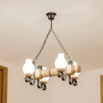 Brilagi - Lestenec na verigi RUSTIC 4xE14/40W/230V hrast