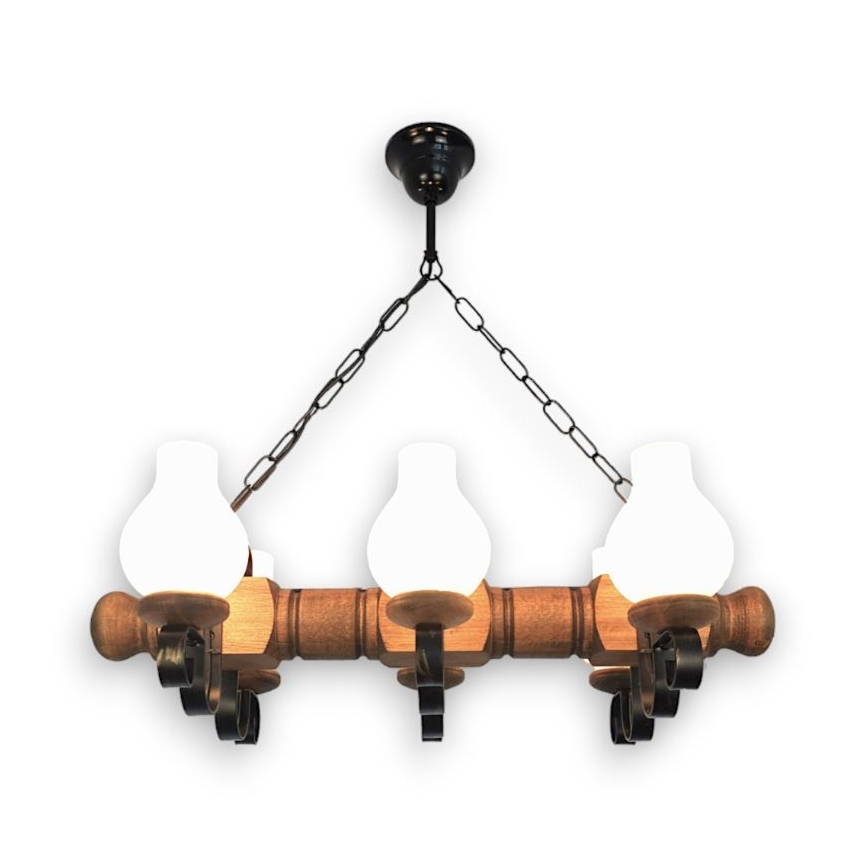 Brilagi - Lestenec na verigi RUSTIC 6xE14/40W/230V bukev