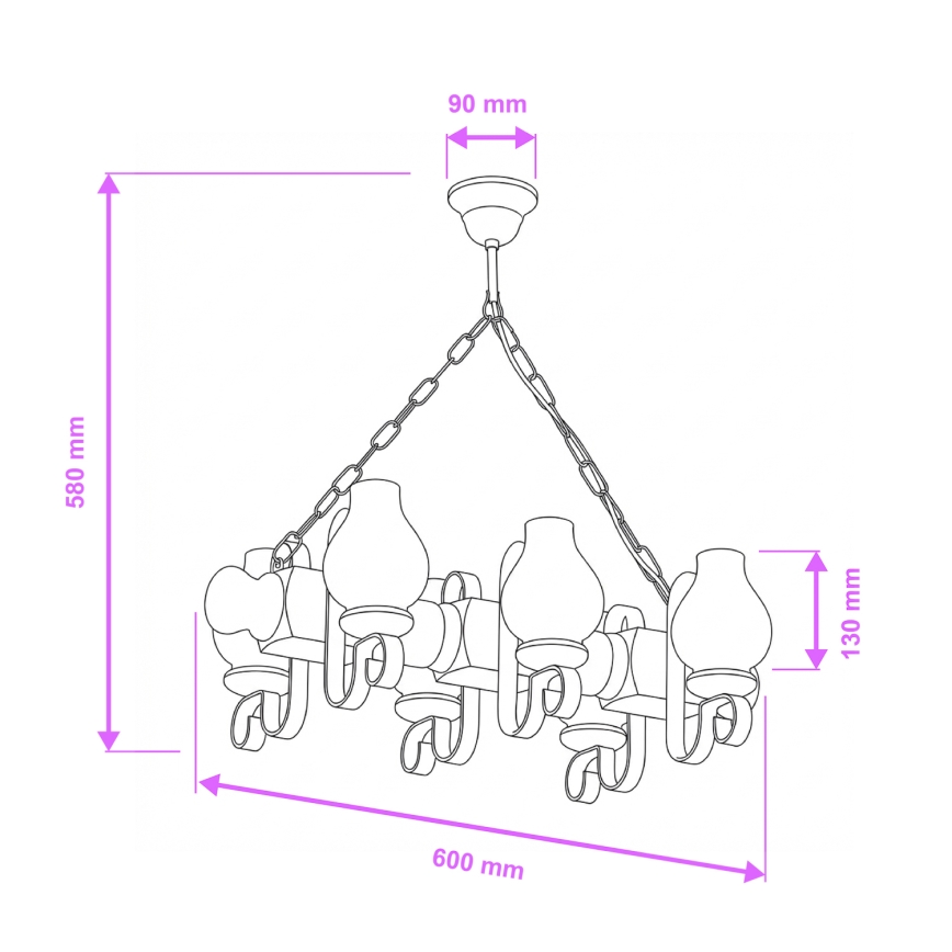 Brilagi - Lestenec na verigi RUSTIC 6xE14/40W/230V bukev