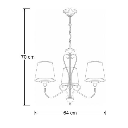 Brilagi - Lestenec na verigi SONIA 3xE27/15W/230V, premer 64 cm, kremna/patina