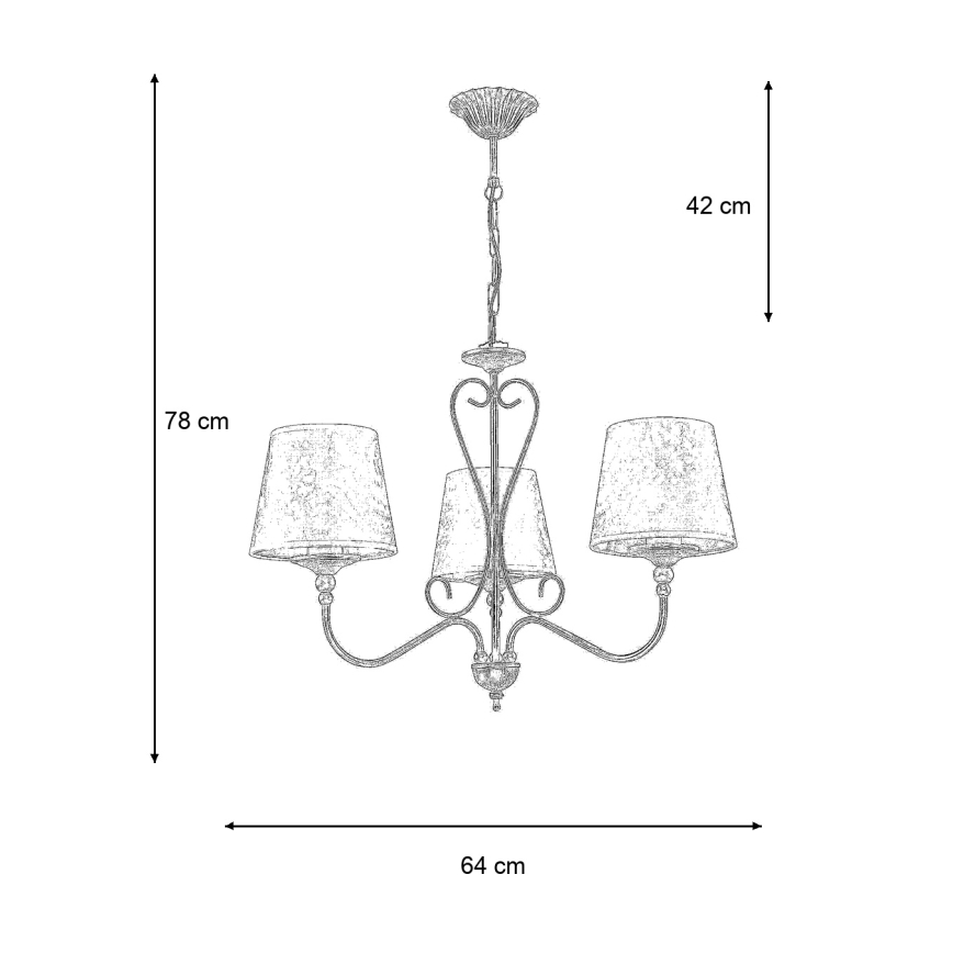 Brilagi - Lestenec na verigi SONIA 3xE27/15W/230V, premer 64 cm, kremna/patina
