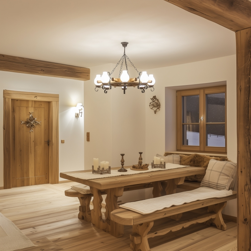 Brilagi - Lestenec na verigi TIMONA 8xE14/40W/230V premer 70 cm buk/oreh