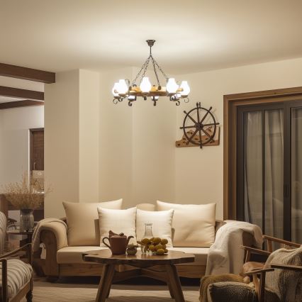 Brilagi - Lestenec na verigi TIMONA 8xE14/40W/230V, premer 70 cm, bukev