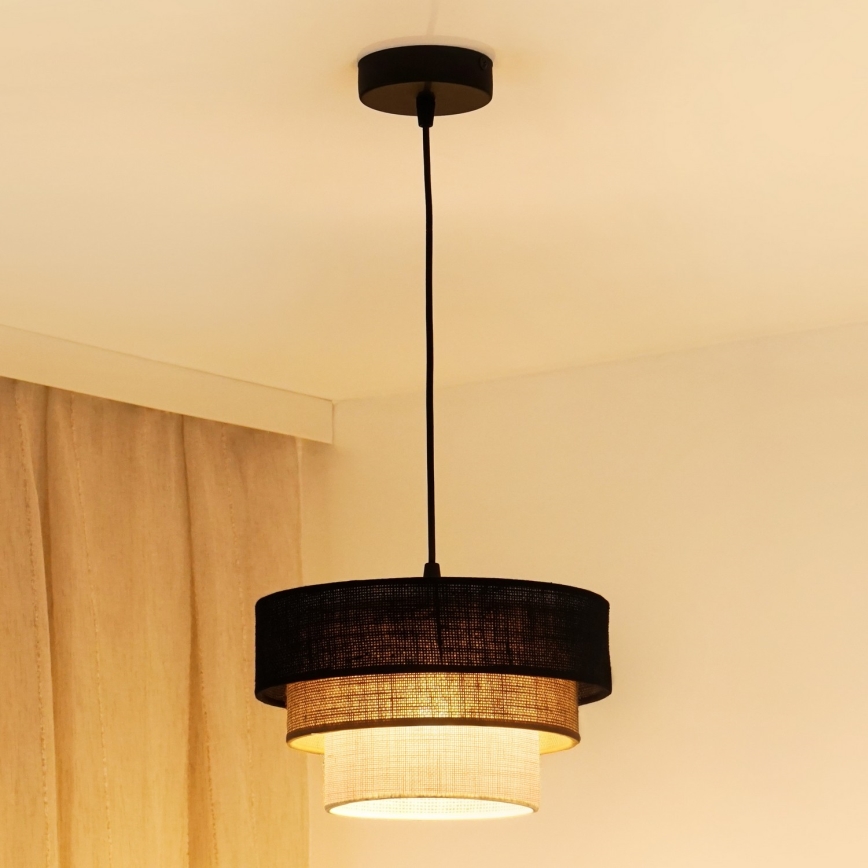 Brilagi - Lestenec na vrvici ASPEN LUNETA 1xE27/15W/230V pr. 25 cm črna/bež/krem barva